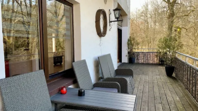 Villa Warzenburg, apartment 2 with panoramic view, balcony and fireplace. Vacation with a dog.