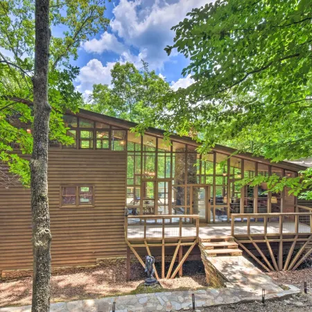 Lakefront Glass House Cabin w/ Mountain Views!