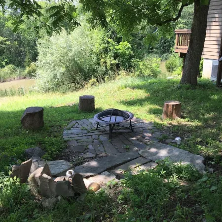 for the creative spirit, swimming dock on pond, horses to pet, Fire pit