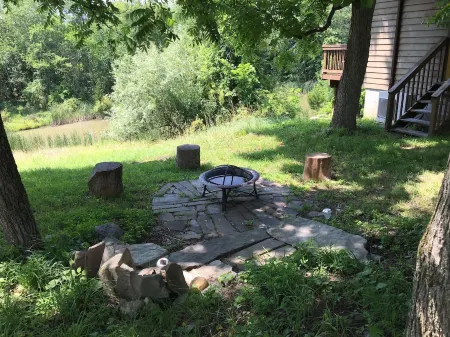 for the creative spirit, swimming dock on pond, horses to pet, Fire pit