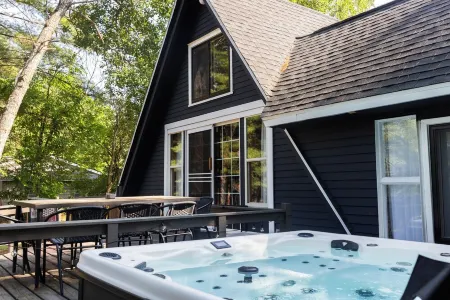 Riverfront A-Frame w/ Hot Tub and Firepit