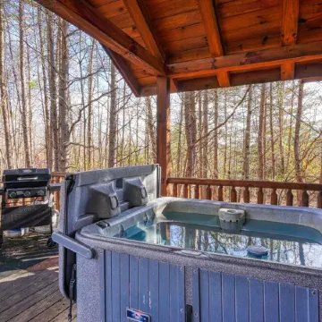 Quaint cabin nestled in the pines.