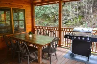 Riverfront cabin with WiFi, 2 fireplaces, game room, pool table and hot tub.