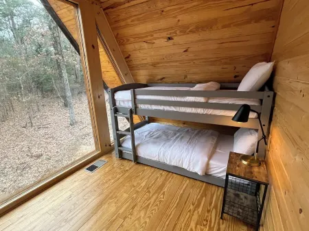 Modern lakefront cabin nestled in the piney woods of East Texas. Pet Friendly!