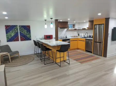 The Apartment.  Cozy one bedroom modern place.  Close to downtown and breweries