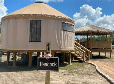 NEW! Peacock/River Yurt Village/Couples Yurt/Hot Tub/Close to Town!