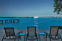 River front with large decks and dock over the Hudson