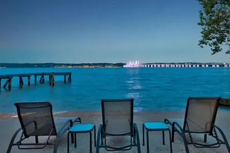 River front with large decks and dock over the Hudson