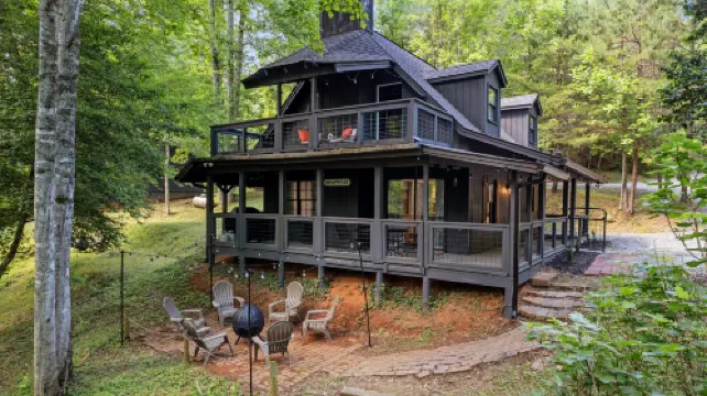 Creekside Deck and Stone Firepit Escape - Charming Rustic Cabin
