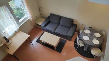 Comfortable, non-standard place to relax on two floors.