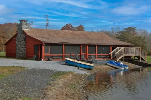 Serene cabin on 6 acre pond in rural Upper Bucks