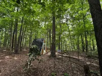 Charming A-frame cabin set in the woods overlooking deep wooded ravines.