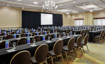 a large conference room with rows of chairs arranged in a semicircle , and a podium at the front of the room at DoubleTree by Hilton Sunrise - Sawgrass Mills