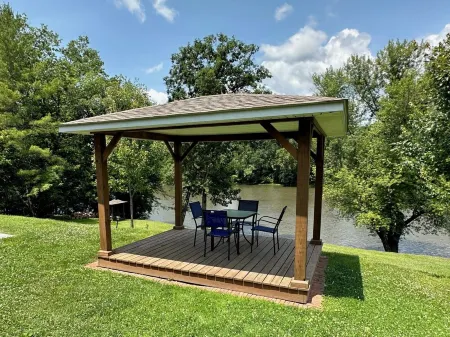 Gound level and private home with 142 feet of river front access.