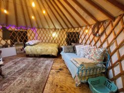 A yurt in the trees.  Close to Portland but close to nature.  Treeyurt Maine