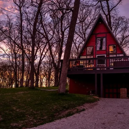 Cozy 2-bedroom Aframe in charming Lake Geneva with a hot tub and fireplace