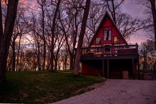 Cozy 2-bedroom Aframe in charming Lake Geneva with a hot tub and fireplace