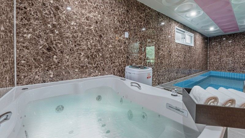 남이섬 리버노스 풀빌라의 아름다운 외부 전경과 수영장