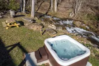 Relaxing Hot Tub by Creek, Fire Pit Near Smokey Mountain National Park
