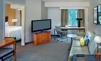 a modern hotel room with a tv , couch , and dining table , along with a bed and desk at Residence Inn Fort Lauderdale Weston