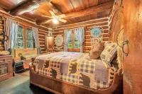 Rustic Rest Log Cabin, with hot tub and trout stream, near Poconos attractions.