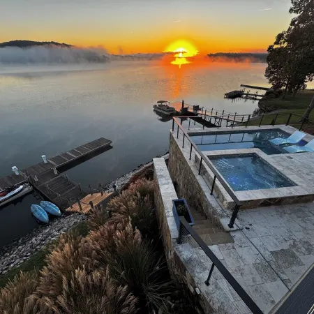 Stunning Mountain Views!  Lakefront Luxury w Pool, Spa, Kayaks & Deep-Water Dock