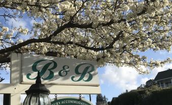 a sign for b & b the loft is shown with a tree and a lamp in front at The Loft Bed and Breakfast