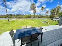 Lakeside House Tuncurry with deck overlooking the lake