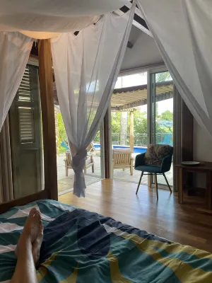 Wooden villa with private pool in a tropical garden 3 minutes from the beach