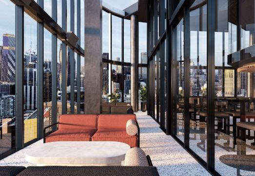 [오크우드 프리미어 멜버의 모던한 객실 내부]