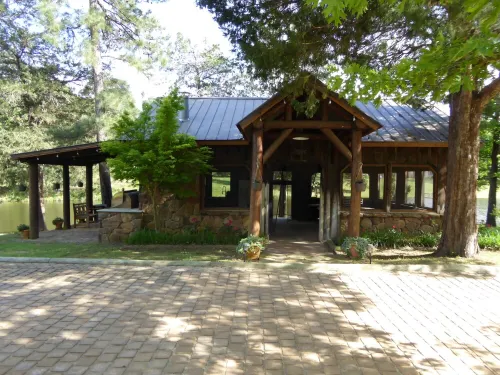 A rustic stone cottage on an estate close to the Texas State Railroad.