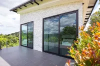 Swimming pool along the terrace, panoramic view surrounded by nature