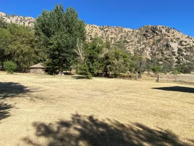 Vintage wood paneled travel trailer on Kernville Ranch with horses and hot tub Hotels near Isabella Lake