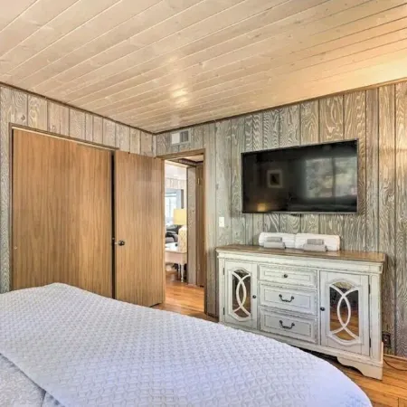 Spring Season Our Cabin Home Backing Preserve with Deck, Grill and Gas Fire Pit