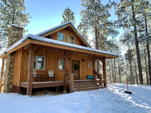 Nestled-in-pines, sooth-your-soul custom home with an incredible mountain view.