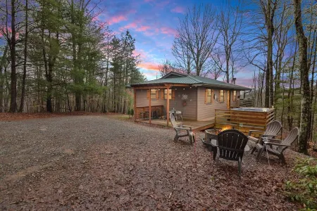 Dog friendly with a great view and fire pit! Hot tub!2 bed cabin