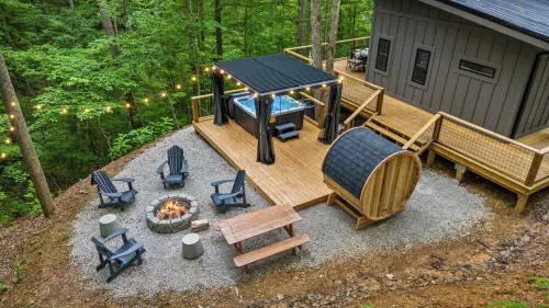 Modern Forest Cabin w/ Hot Tub, Sauna & Firepit Near Natural Bridge State Park