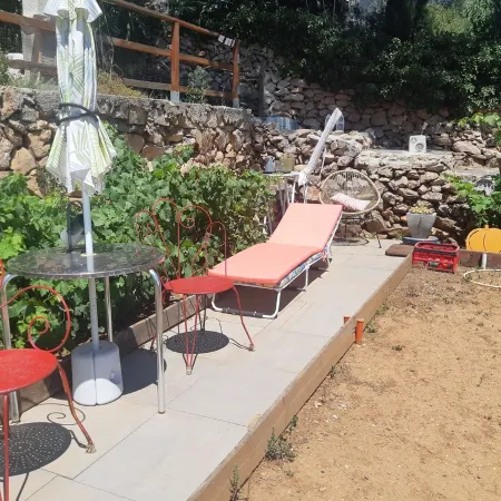 Top of villa, terraces, swimming pool at Mont St Clair, pétanque court with sea view
