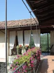 Isolated on hill, flat with terrace among romanesque art,quiet,nature.