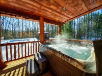 luxury log home mins from Lake George, w/ heated salt water pool!