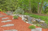 Ideal Lakeshore location in serene wooded landscape with waterfalls.