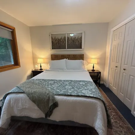 Peaceful cabin hideaway with fire pit & hot tub only 3 blocks from Walloon Lake