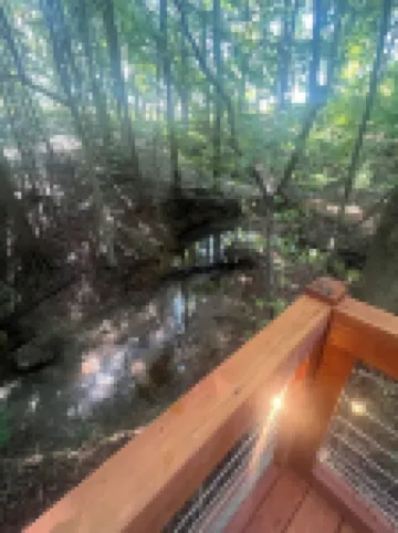 Secluded creekside treehouse cabin in Shelby with hot tub, AC, WiFi