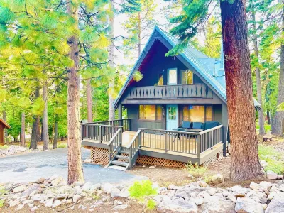 Modern A-Frame cabin that is a nice stroll down to the lake.