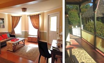 a living room with a couch , a chair , and a tv . also a dining table in the living room at Vandiver Inn