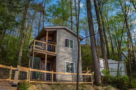 The Not SO “Tiny” Couple’s Cabin. 5 Minutes to Downtown with Hot Tub & Fire Pit