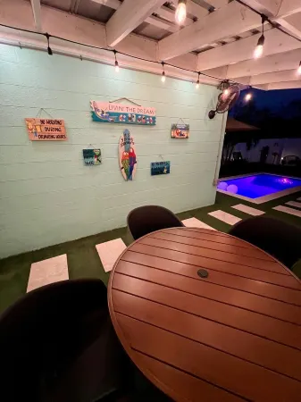 Close to beach, private heated pool, bikes, beach chairs & more! Отели в г. Холмс Бич