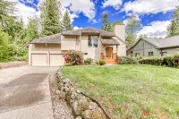 Golf-course-front home with deck, AC, fireplace, pool & hot tub - dog-friendly