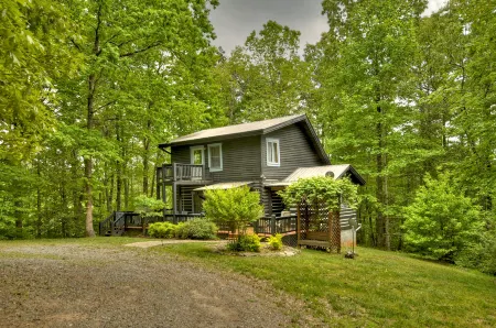 Cozy Cabin with Rock Fireplace and Lush Surroundings - Charming Rustic Haven