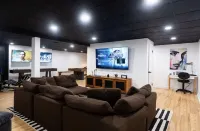 Lake house with a game room